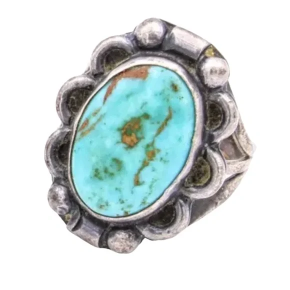 Vintage 1950s Navajo Native American Turquois fancy Ring Handmade Southwestern - Picture 1 of 6